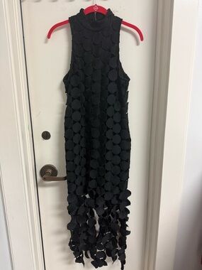 Black Sleeveless Maxi Dress with Circular Appliqué Details